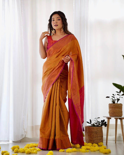 Pure Banarasi Silk Saree Weaved With Copper Zari