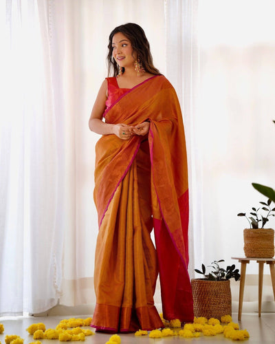 Pure Banarasi Silk Saree Weaved With Copper Zari