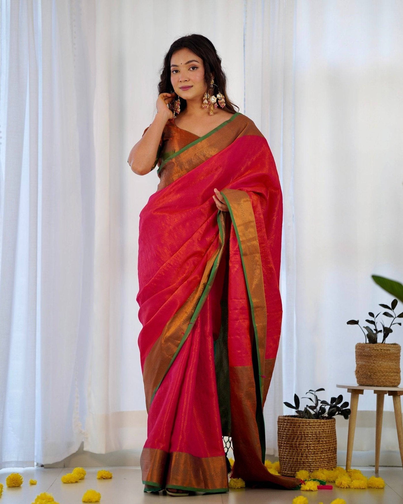 Pure Banarasi Silk Saree Weaved With Copper Zari