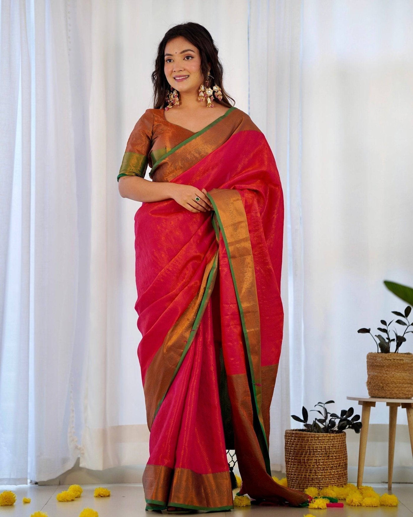 Pure Banarasi Silk Saree Weaved With Copper Zari