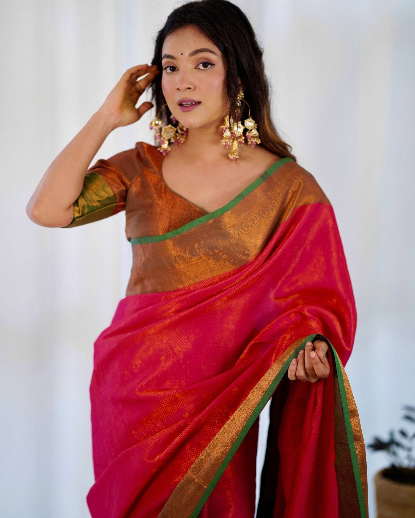 Pure Banarasi Silk Saree Weaved With Copper Zari