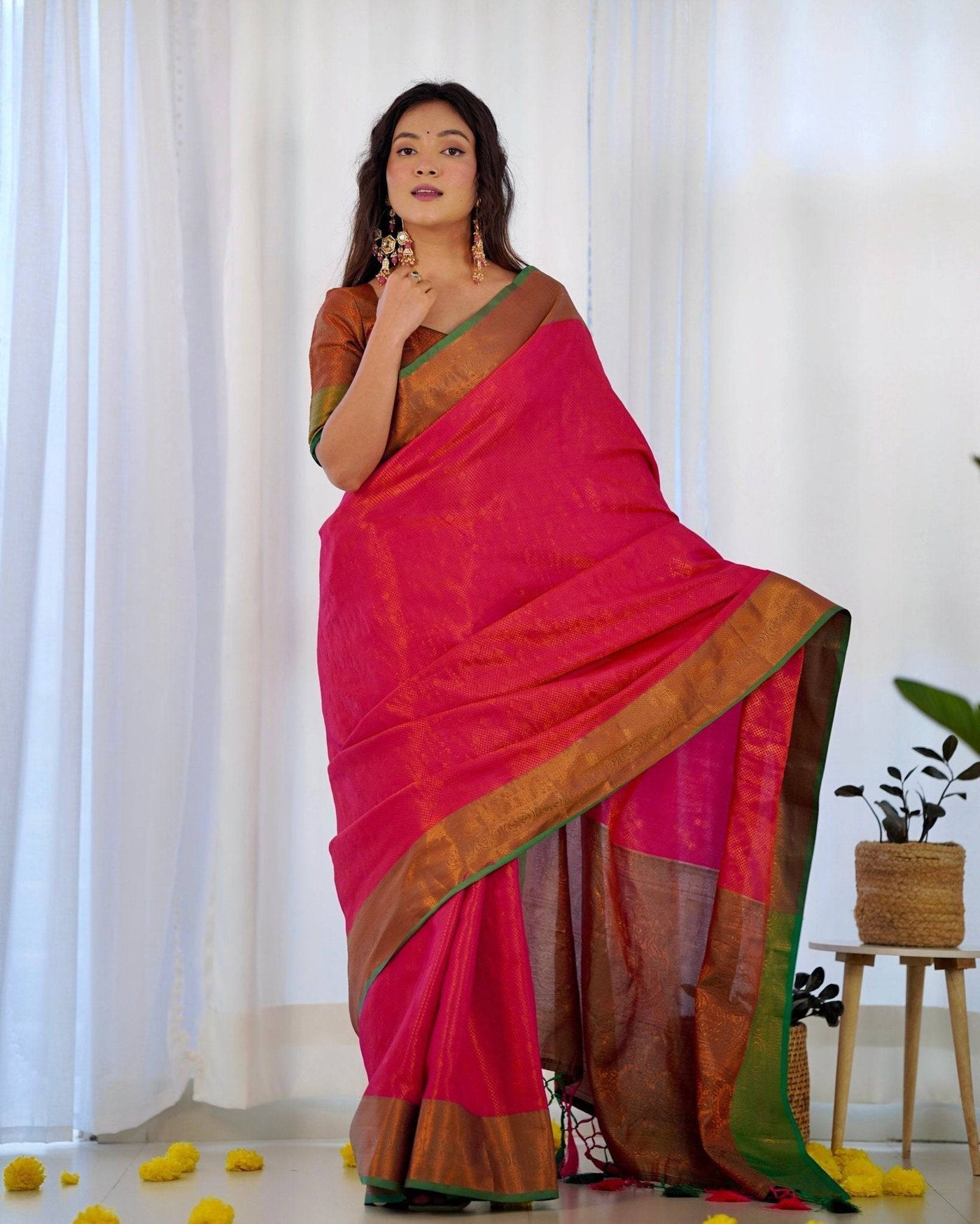 Pure Banarasi Silk Saree Weaved With Copper Zari