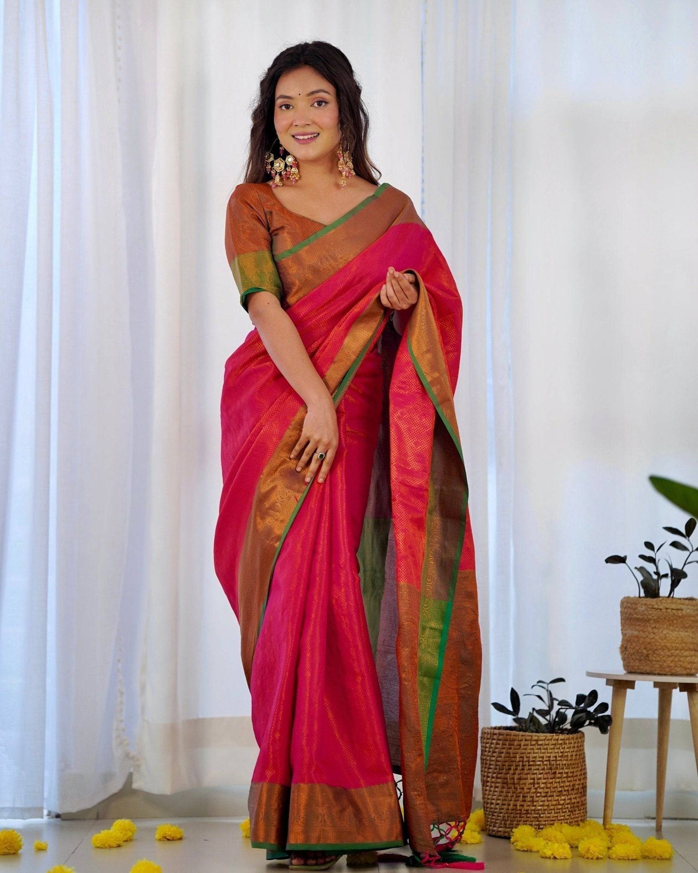 Pure Banarasi Silk Saree Weaved With Copper Zari