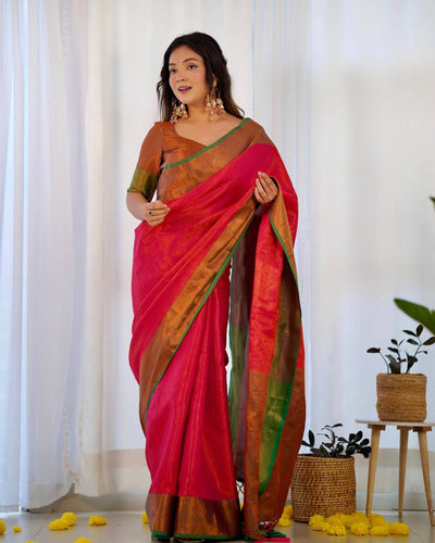 Pure Banarasi Silk Saree Weaved With Copper Zari