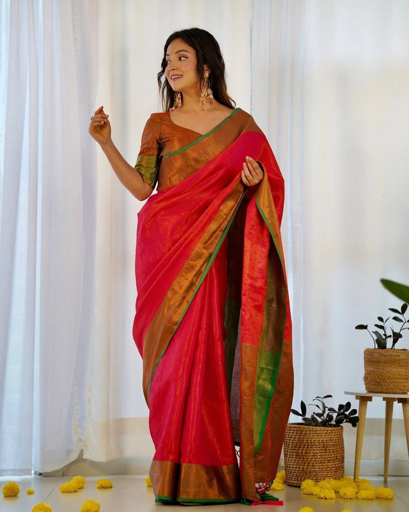 Pure Banarasi Silk Saree Weaved With Copper Zari