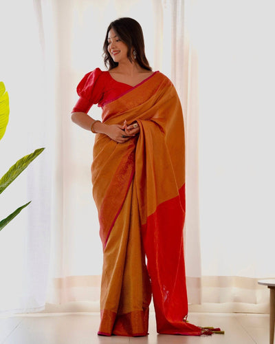 Pure Banarasi Silk Saree Weaved With Copper Zari