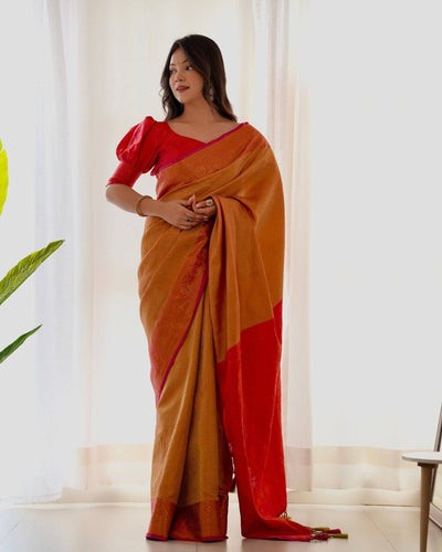 Pure Banarasi Silk Saree Weaved With Copper Zari