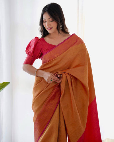 Pure Banarasi Silk Saree Weaved With Copper Zari