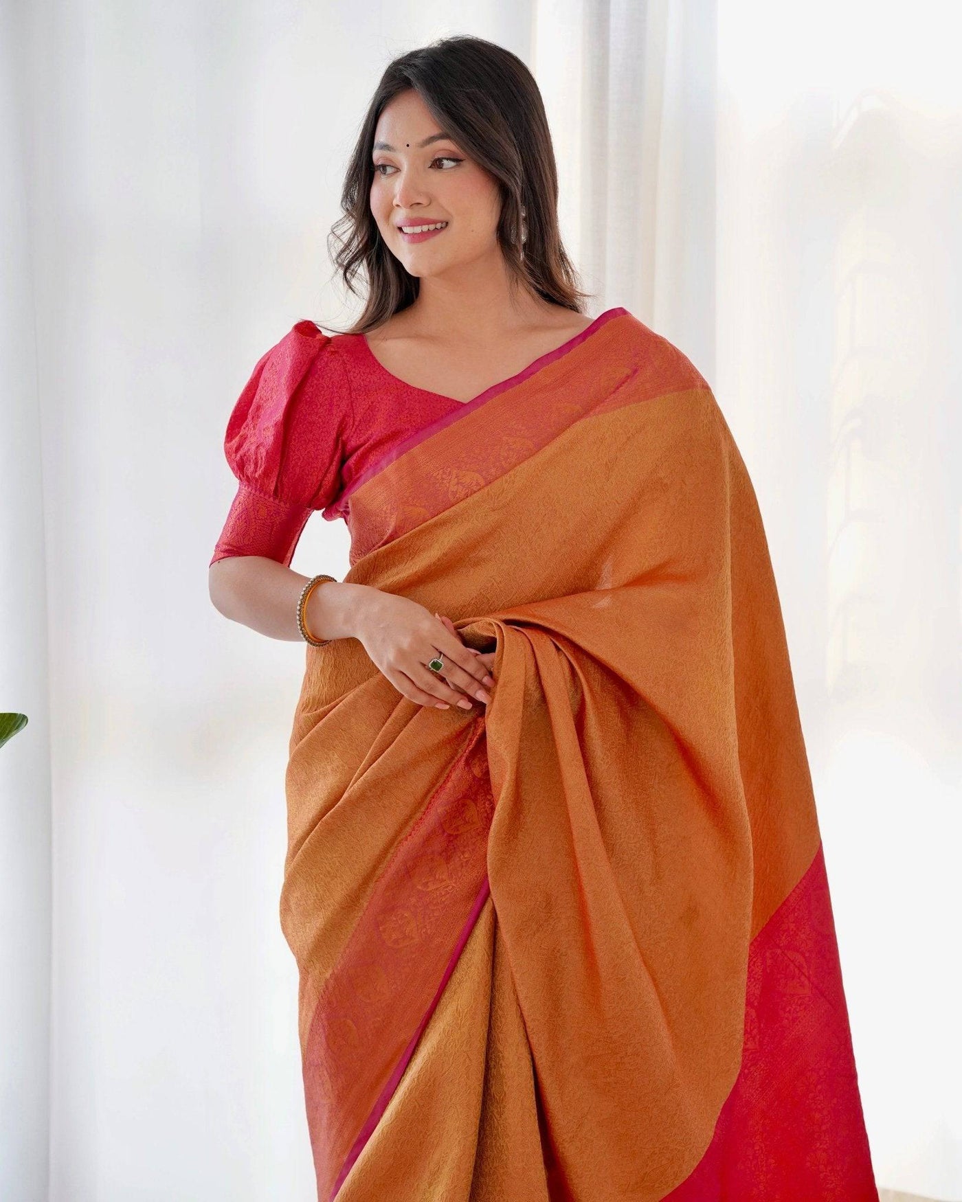 Pure Banarasi Silk Saree Weaved With Copper Zari