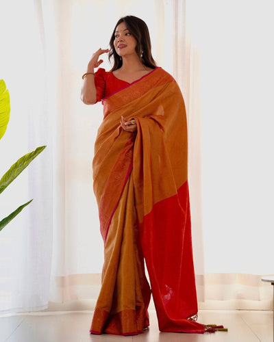 Pure Banarasi Silk Saree Weaved With Copper Zari