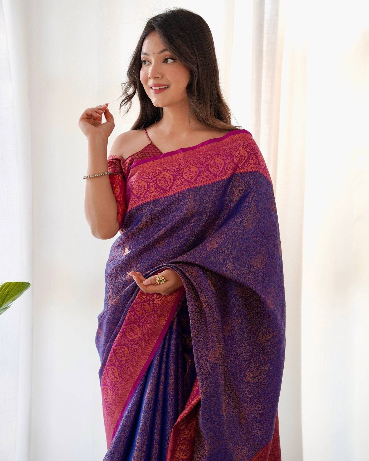 Pure Banarasi Silk Saree Weaved With Copper Zari