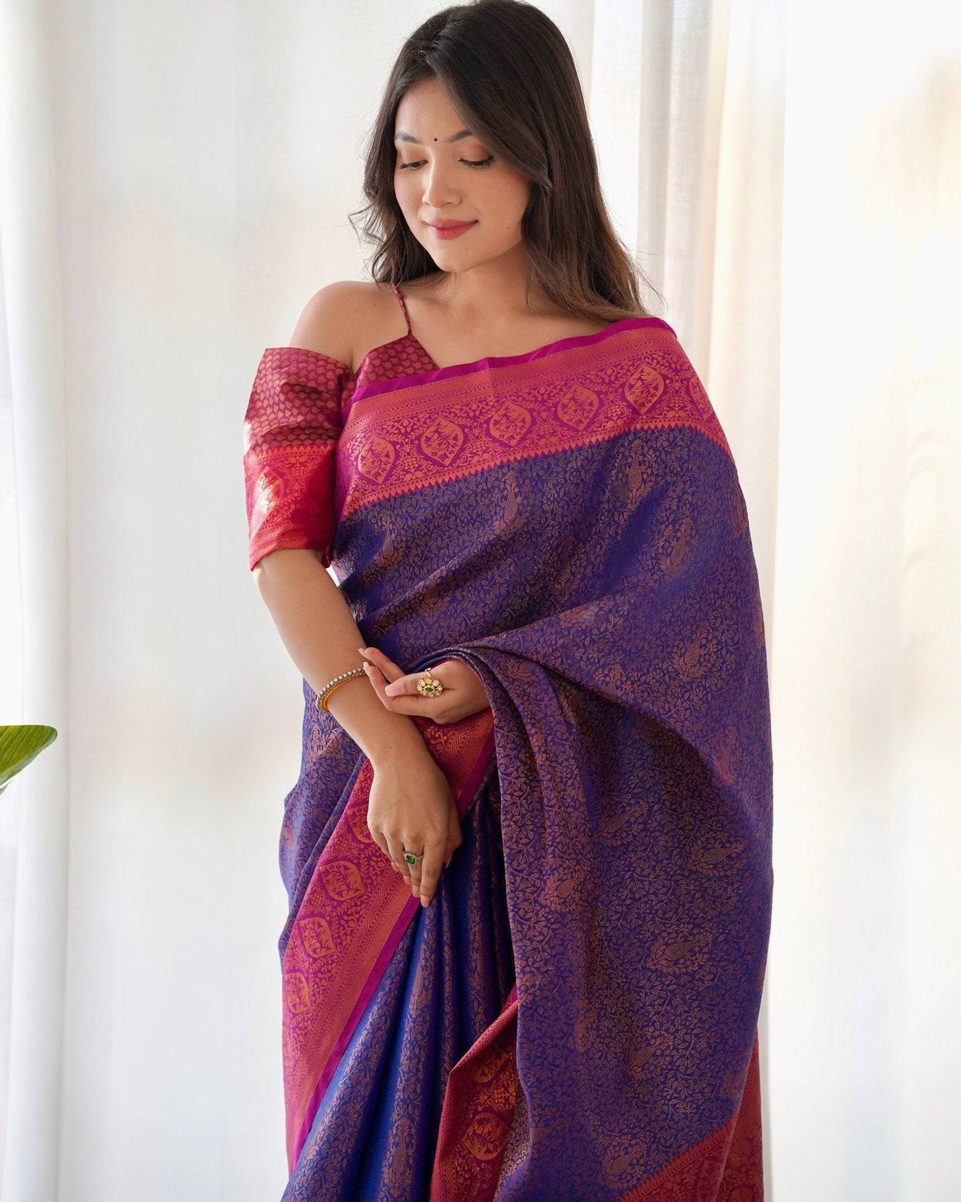 Pure Banarasi Silk Saree Weaved With Copper Zari