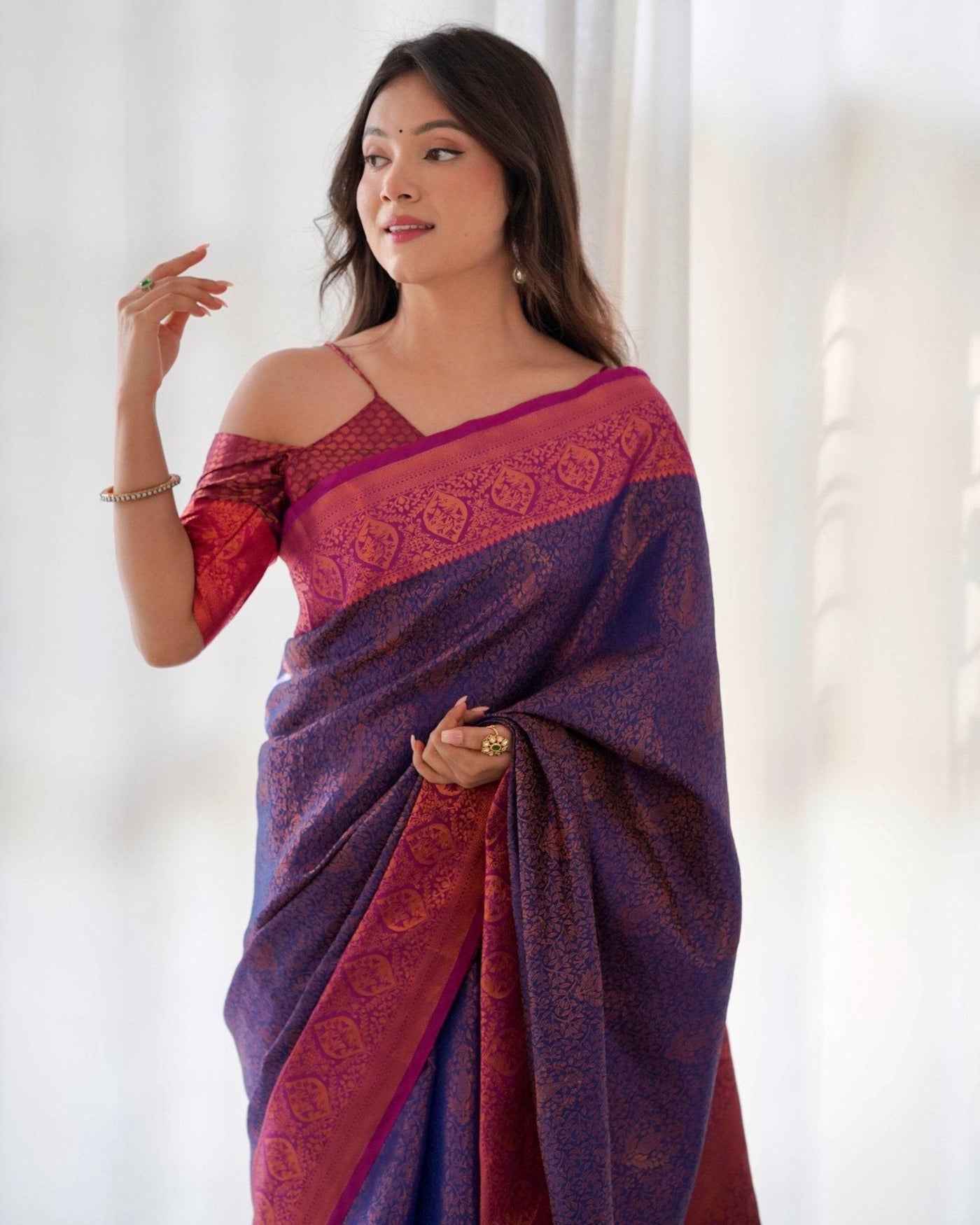 Pure Banarasi Silk Saree Weaved With Copper Zari