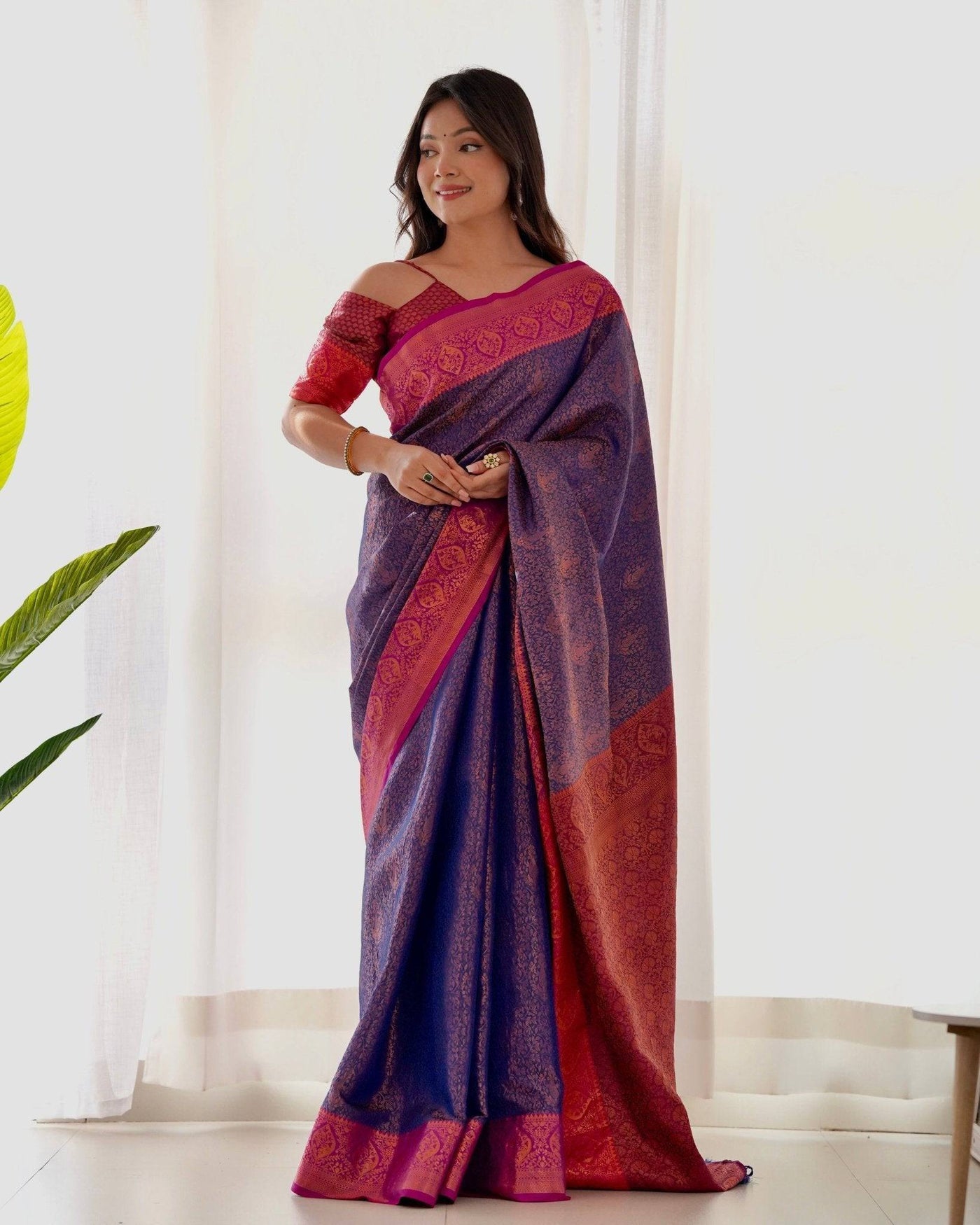 Pure Banarasi Silk Saree Weaved With Copper Zari