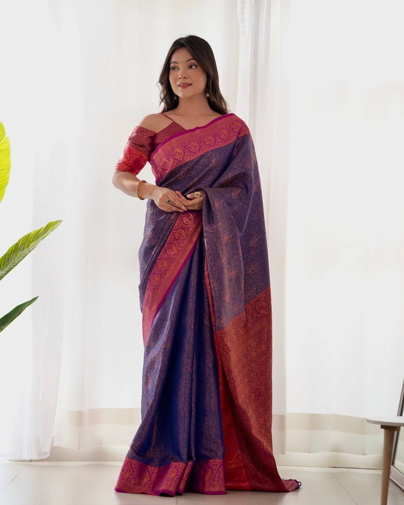 Pure Banarasi Silk Saree Weaved With Copper Zari