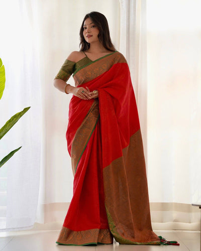 Pure Banarasi Silk Saree Weaved With Copper Zari