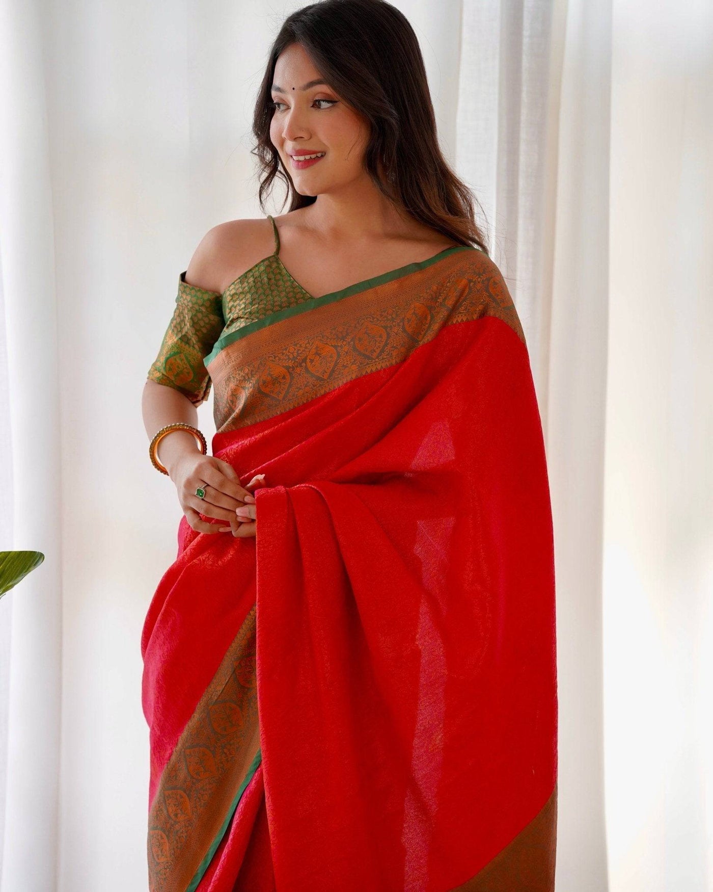 Pure Banarasi Silk Saree Weaved With Copper Zari