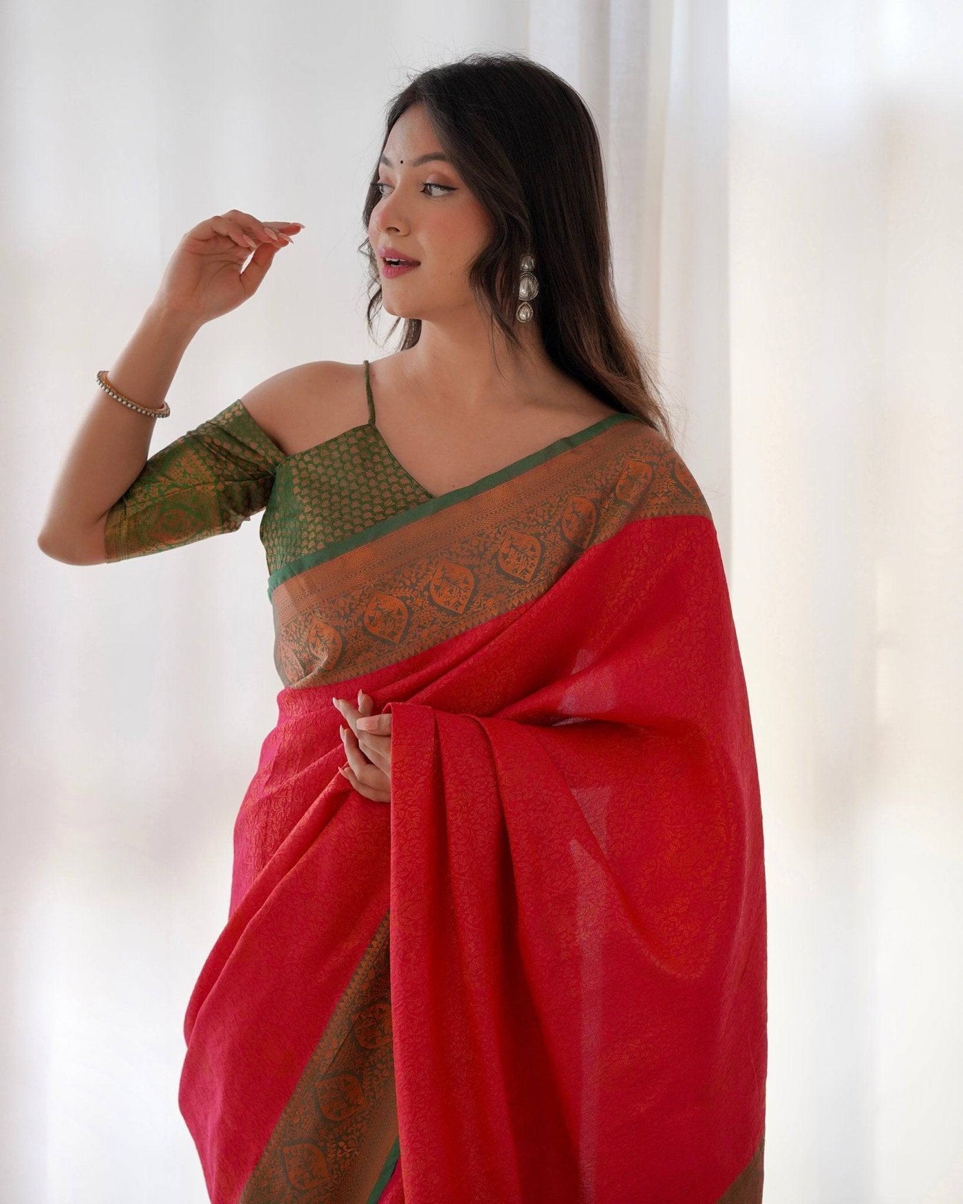 Pure Banarasi Silk Saree Weaved With Copper Zari