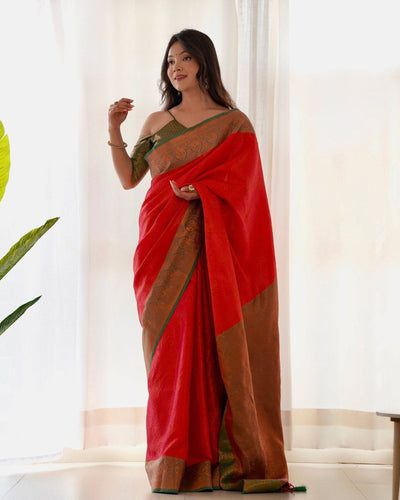 Pure Banarasi Silk Saree Weaved With Copper Zari