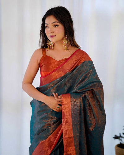 Pure Banarasi Silk Saree Weaved With Copper Zari