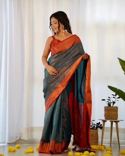 Pure Banarasi Silk Saree Weaved With Copper Zari