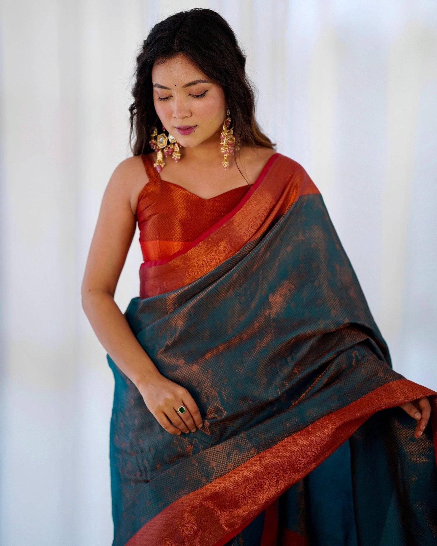 Pure Banarasi Silk Saree Weaved With Copper Zari