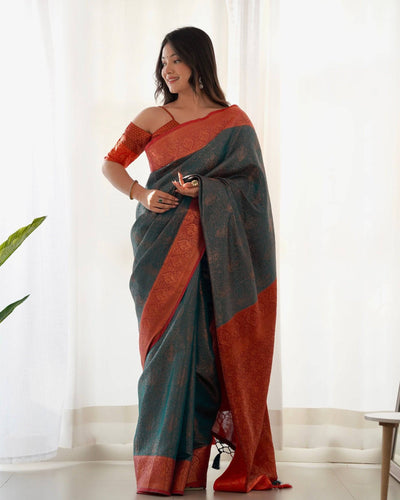 Pure Banarasi Silk Saree Weaved With Copper Zari