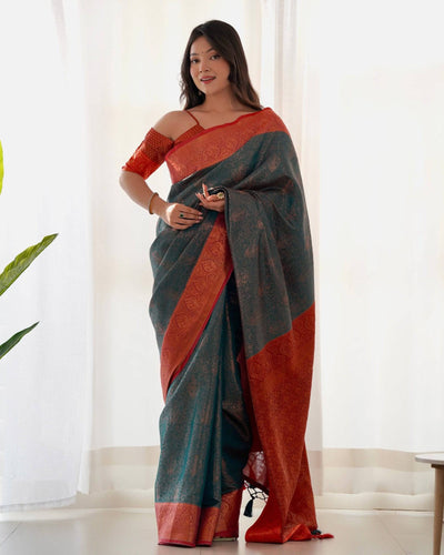 Pure Banarasi Silk Saree Weaved With Copper Zari