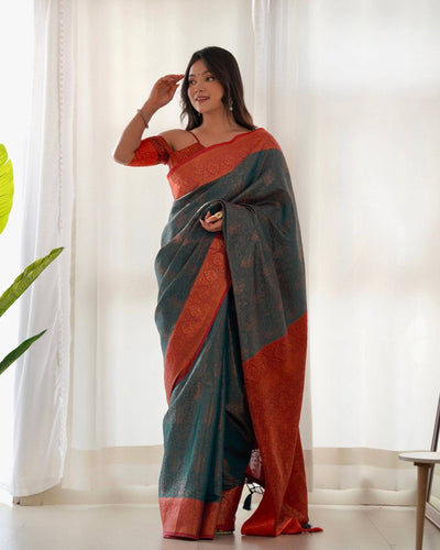 Pure Banarasi Silk Saree Weaved With Copper Zari