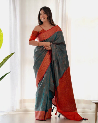 Pure Banarasi Silk Saree Weaved With Copper Zari