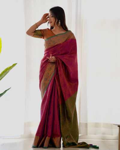 Pure Banarasi Silk Saree Weaved With Copper Zari