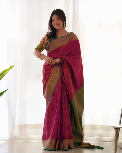 Pure Banarasi Silk Saree Weaved With Copper Zari