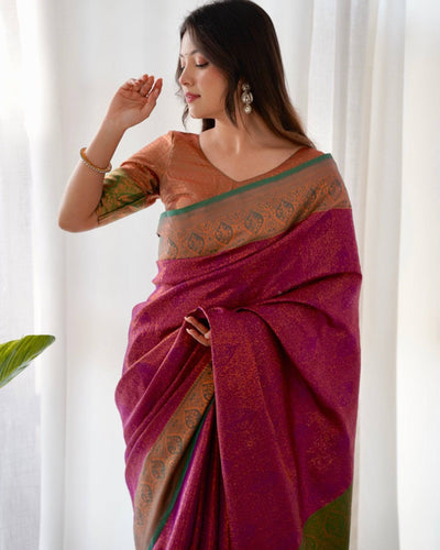 Pure Banarasi Silk Saree Weaved With Copper Zari