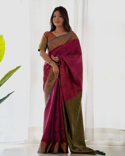 Pure Banarasi Silk Saree Weaved With Copper Zari