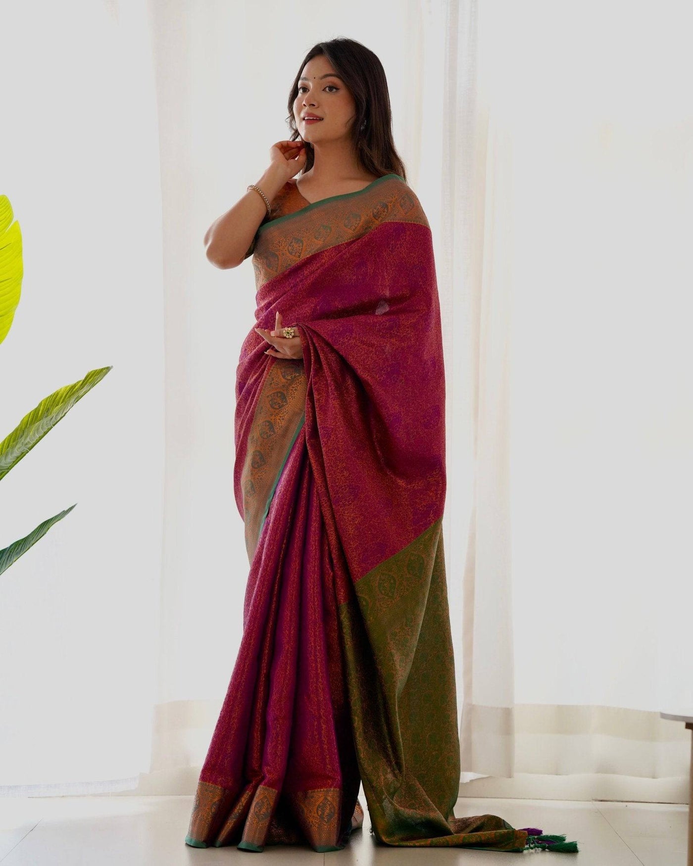 Pure Banarasi Silk Saree Weaved With Copper Zari