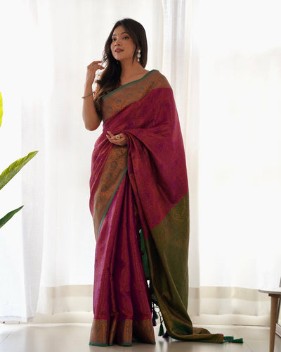 Pure Banarasi Silk Saree Weaved With Copper Zari