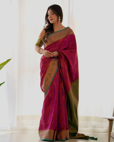 Pure Banarasi Silk Saree Weaved With Copper Zari