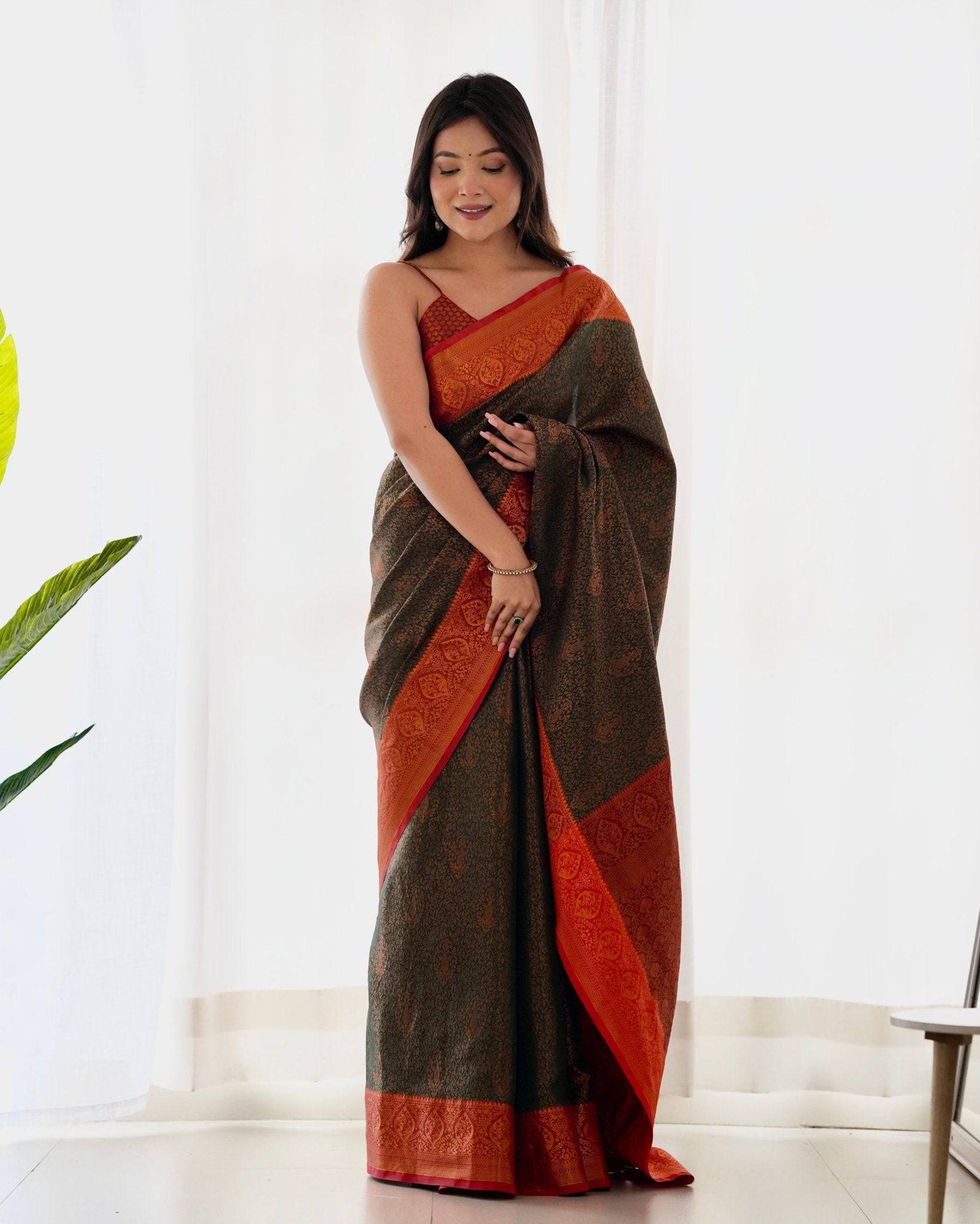 Pure Banarasi Silk Saree Weaved With Copper Zari