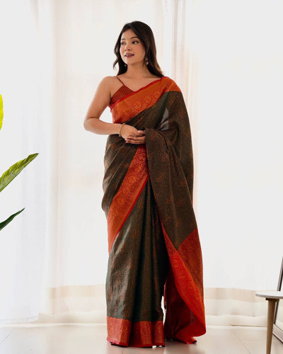 Pure Banarasi Silk Saree Weaved With Copper Zari