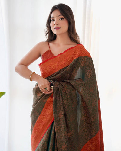 Pure Banarasi Silk Saree Weaved With Copper Zari