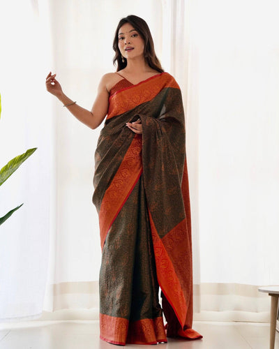 Pure Banarasi Silk Saree Weaved With Copper Zari