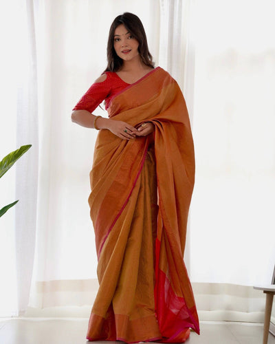 Pure Banarasi Silk Saree Weaved With Copper Zari