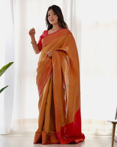 Pure Banarasi Silk Saree Weaved With Copper Zari