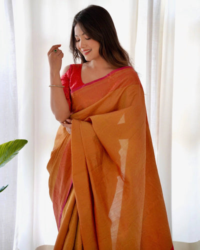 Pure Banarasi Silk Saree Weaved With Copper Zari