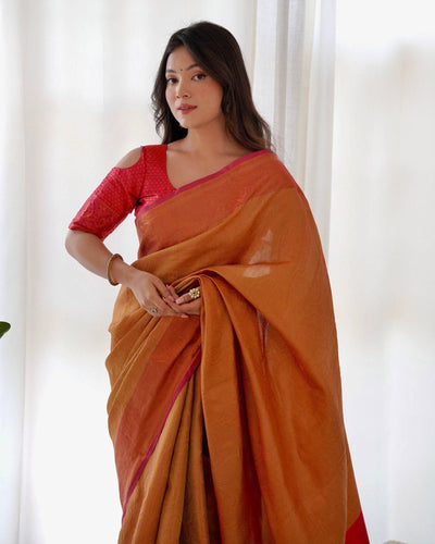 Pure Banarasi Silk Saree Weaved With Copper Zari