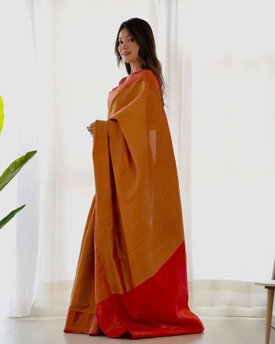 Pure Banarasi Silk Saree Weaved With Copper Zari