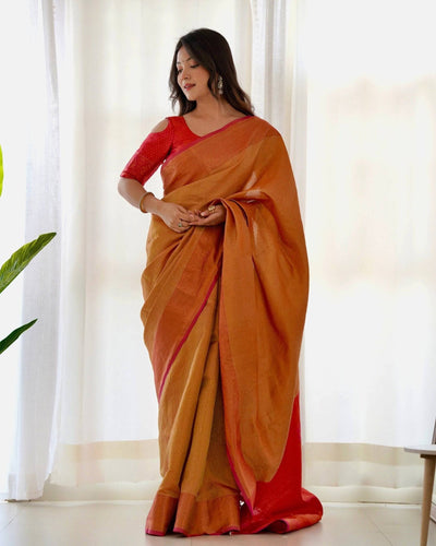 Pure Banarasi Silk Saree Weaved With Copper Zari