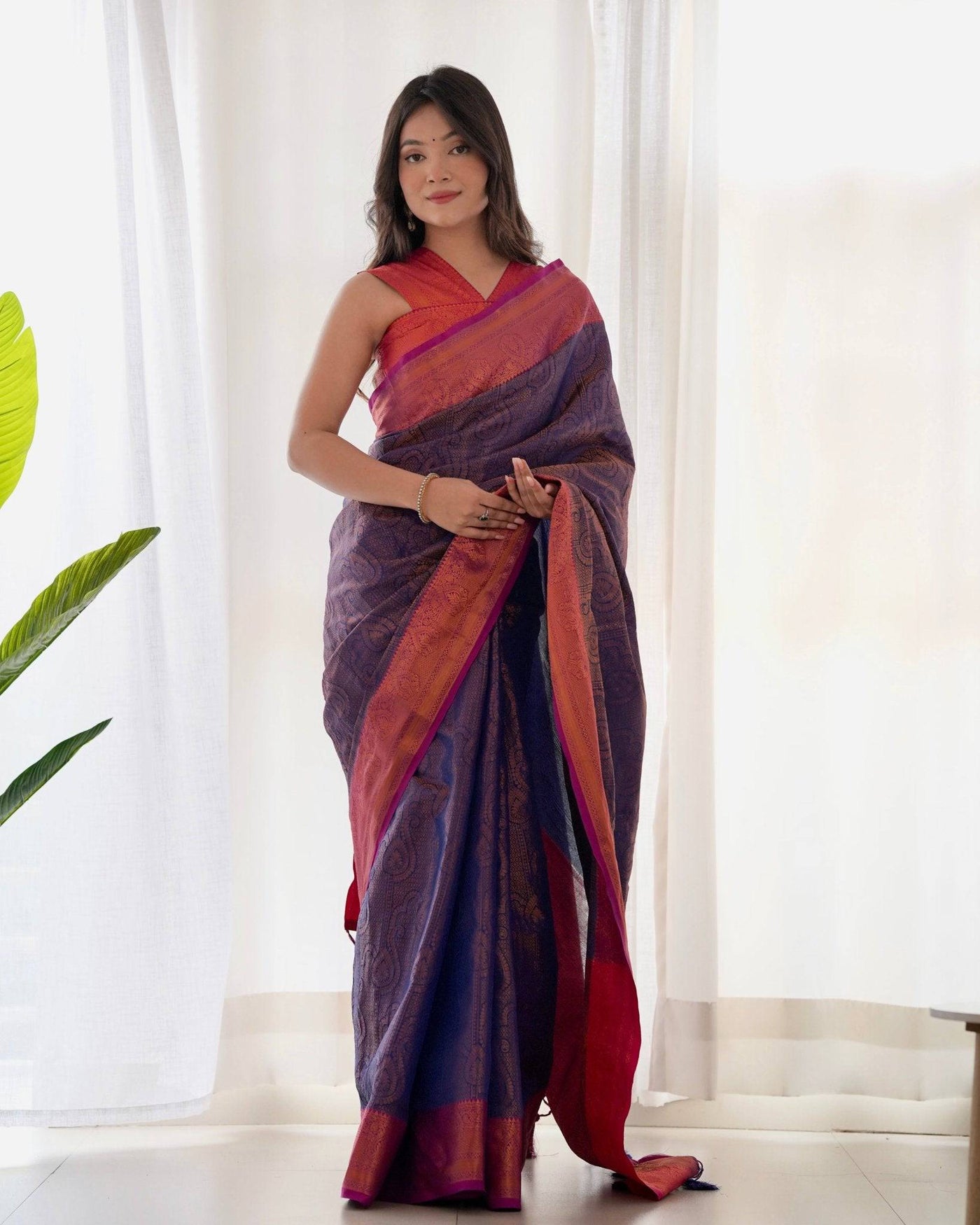 Pure Banarasi Silk Saree Weaved With Copper Zari