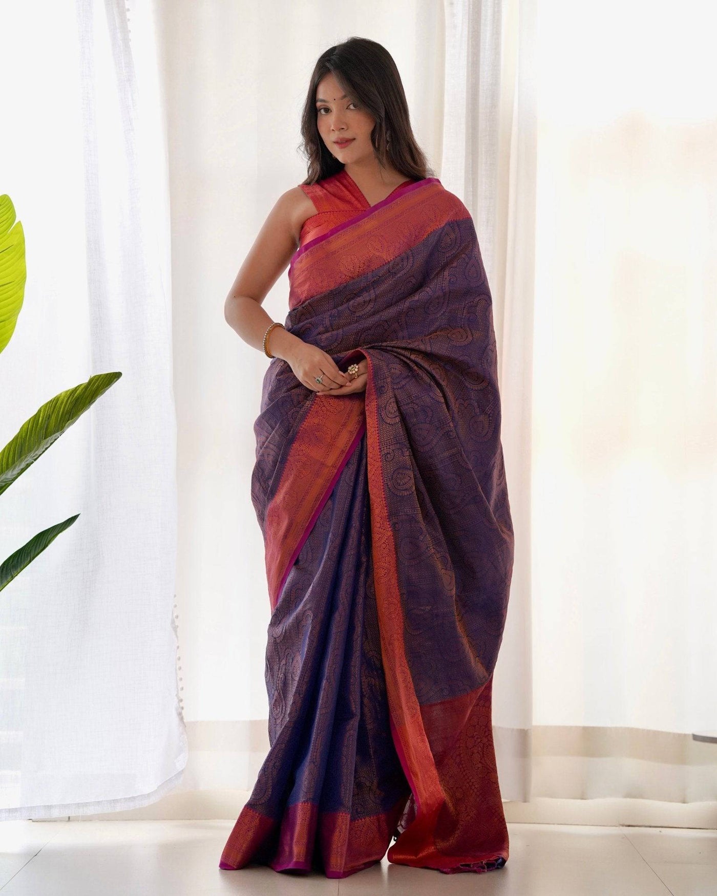 Pure Banarasi Silk Saree Weaved With Copper Zari