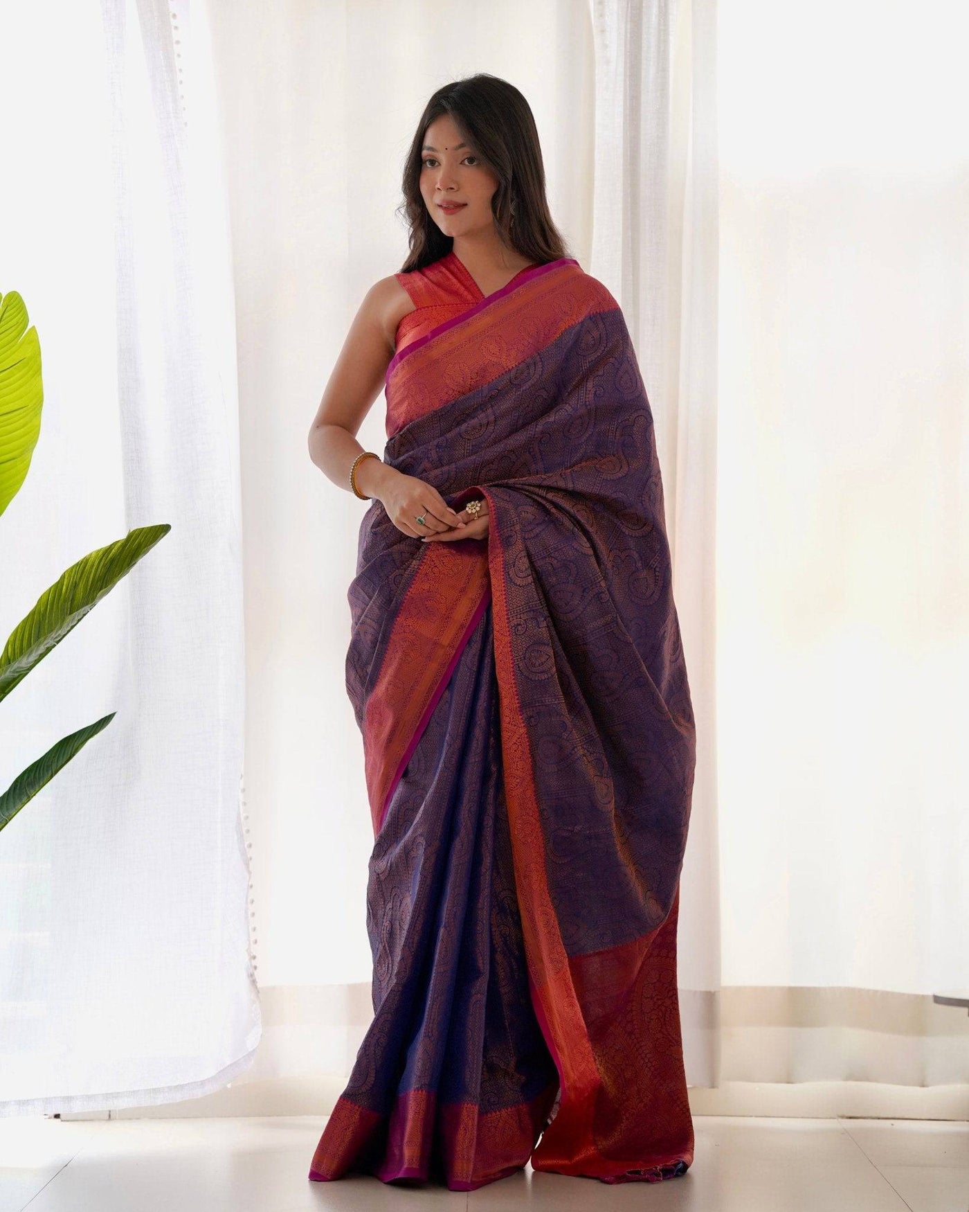 Pure Banarasi Silk Saree Weaved With Copper Zari